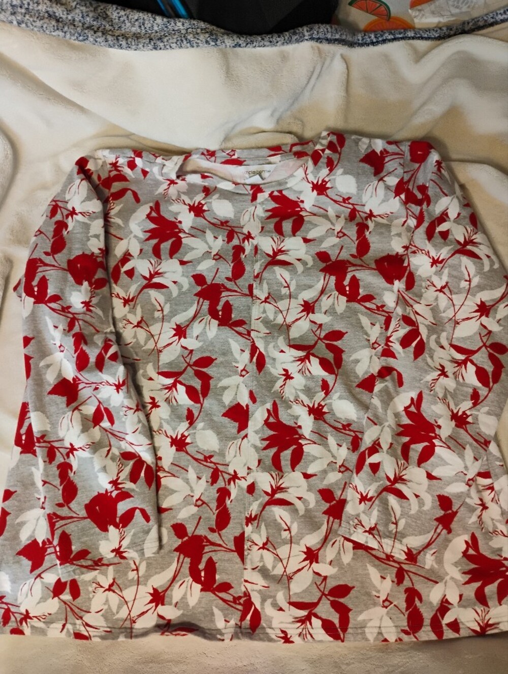 Liz Claiborne Red & White Floral Blouse 2XL